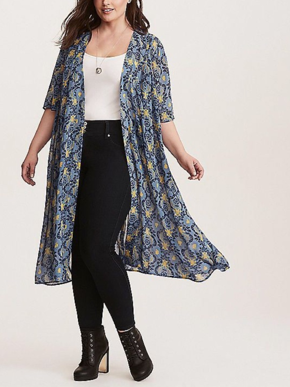 Torrid Outlander Kimono 1X Long Duster Stag Floral Print Chiffon Plus Size NWT